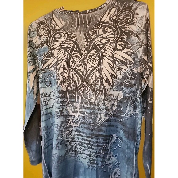 Kiara Womens Shirt Top Blouse 2XL Wings Script Rhinestones Boho Nice B7 - Picture 5 of 7